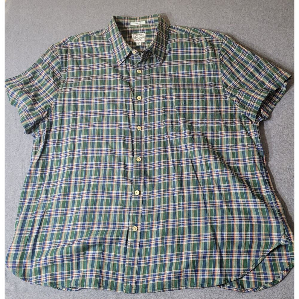 Lucky Brand Jean Co Mens Short Sleeve Button Down Plaid XXL Slim Fit Vintage 90s